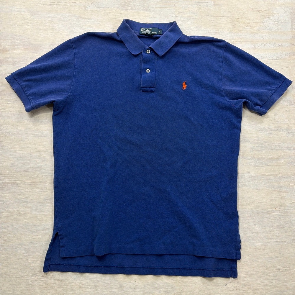Polo Ralph Lauren Shirt Classic Fit Large Orange Pony Blue Cotton Mens